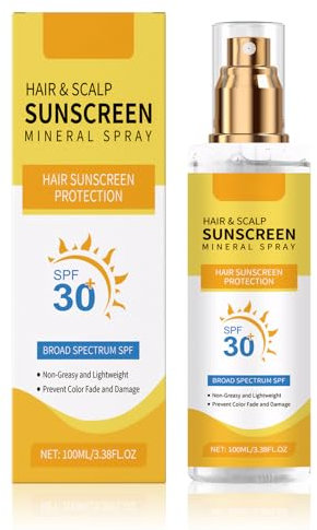 Guegine Scalp and Hair Sun Protection Spray SPF30, Scalp Sun Protection Spray Non-greasy, Waterproof, Anti-Fade, Moisturizing, Perfect for Beach, Hiking, Running, 100ml