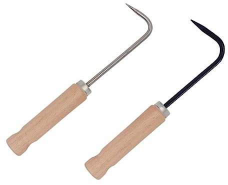 WEKADRIN 2pièces Outil De Désherbage avec Manche Bois Arracheur De Racines Ergonomique Acier pour Jardin pour Éliminer Les Mauvaises Et Aérer Le Sol