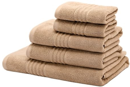 Mathome Handtuch Set 5-teilig,100% Baumwolle,1xBadetuch 70x140, 2X Gesichtshandtücher 50x100, 2X Gästehandtücher 30x50,Pflegeleicht,Weich & Saugfähig,Made in Turkey (Karamell)