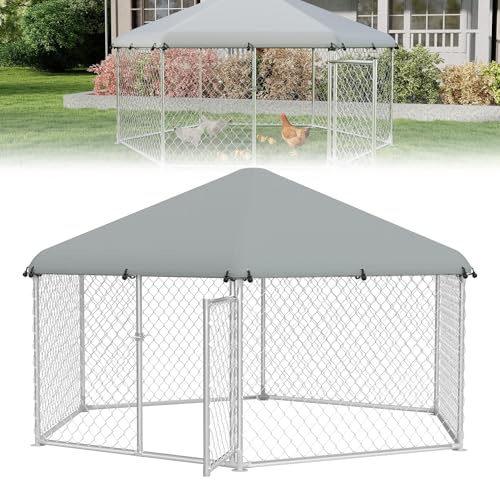 UISEBRT Hühnerstall 280x250x165cm Hühnerkäfig Freilaufgehege Hühnerhaus aus Verzinktem Rohren Geflügelstall Freigehege mit Dach & Abschließbarem Tür für Hühner Kaninchen Geflügel Kleintiere