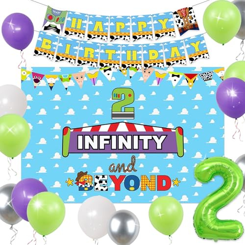 LaVenty Two Infinity and Beyond Birthday Decorations 2nd Birthday Balloon Garland Arch Backdrop Banner Cake Topper for Boy