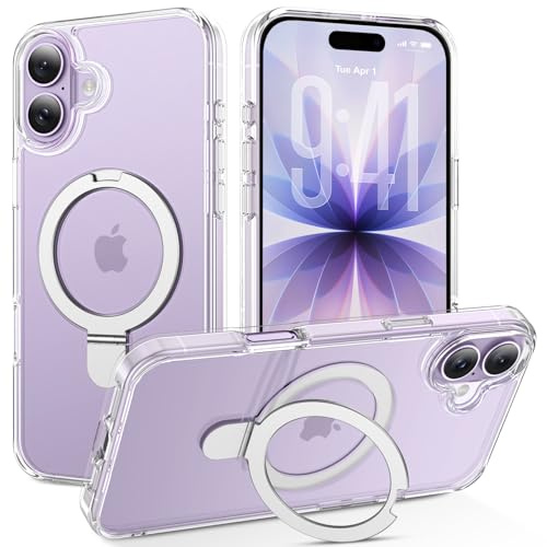 DUEDUE for iPhone 17 Case Clear [Compatible with Magsafe] Invisible Magnet Ring Stand, Slim Transparent Back Non-Yellowing, Military-Grade Drop Shockproof Phone Case for iPhone 17 6.3 2025, Clear