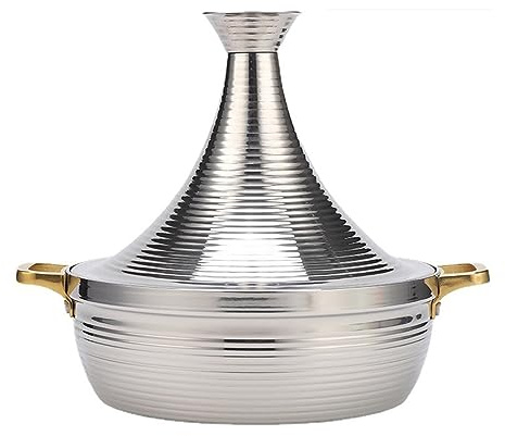 HAJHI Antiadherente Tajín Marroquí Para Cocinar 304 Acero Inoxidable Tajine Marroqui Para Hoteles Con Asas Tajina Inducción Para Cocinas De Gas(Silver,28cm)