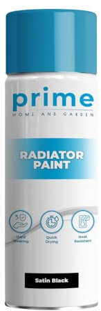 Prime Satin Black Radiator Aerosol Spray Paint 400ml - Heat Resistant Up To 100ºC | Quick Drying & No Primer Needed | Exterior Surfaces Of Radiators & Hot Water Tanks | Heat Resistant Radiator Paint