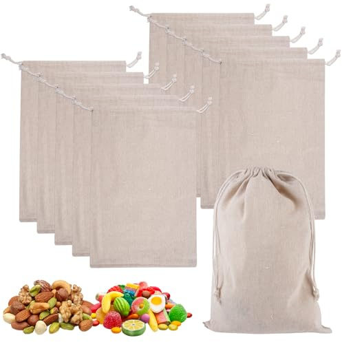10 Pièces Sacs En Jute avec Cordon De Serrage, 20×30cm Sacs Cadeaux Sachet De Thé Reutilisable, Petit Sac Tissu, Wholesale Cotton Drawstring Bags per Fruits, Légumes, épices, Café, Noix Et Bonbons