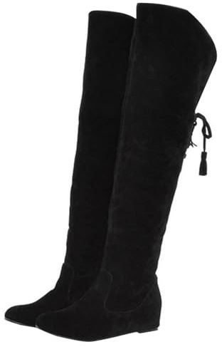 Generisch Botas para mujer cómodas de ante elegantes, botas occidentales planas para mujer de punta redonda, botas altas de caña larga de color sólido, botas de invierno para mujer, Negro , 38 EU