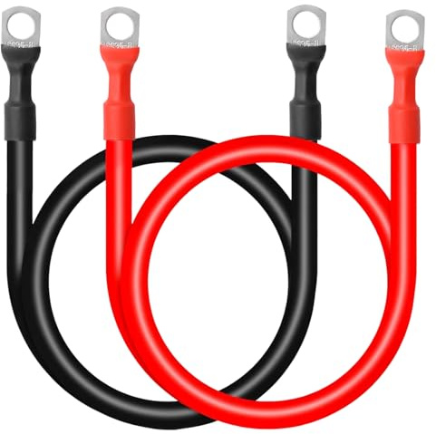 Ollanoos 2 Stück Batteriekabel 35 mm² 2AWG 100 cm, 12 V Batteriekabel mit M8 Ringkabelschuhen, geeignet für Autos, Motorräder, Solar Marineanwendungen