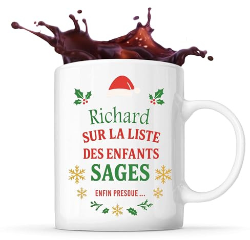 Planetee Mug Richard Liste des enfants sages - Tasse Originale - Secret santa Cadeau Noël Humour Insolite Collègue