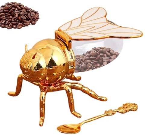 Contenedor De Miel - Pot De Madres En Forma De Abejas Decorativas Con Cuchara - Bee Honey Jar | Lindo Frasco De Almacenamiento De Cocina | Contenedor De Aleación De Zinc PP + Duradero Para Madres, Azú