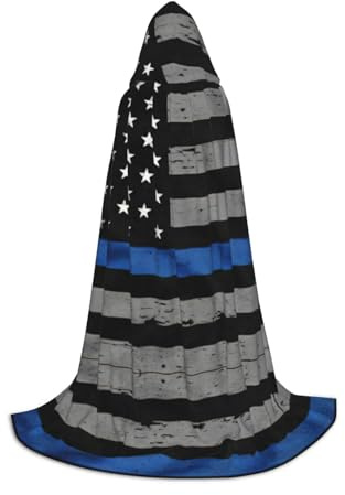 DUWAA Amerikanische dünne blaue Linienflagge, Halloween-Kostüm, Kleidung, Halloween, Mittelalter-Kostüm, Umhang für Damen und Herren, Renaissance-Umhang mit Kapuze