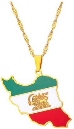 mophrati Stylish Stainless Steel Necklace With Iran Map Pendant For Fashion-forward Look Iran Map Flag Pendant Necklaces, gold