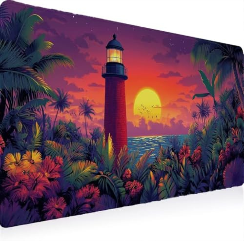 Tapis Souris XXL 1500 x 800 Grand Prolongé Tapis Souris, Gamer Bureau Rubber Base Anti Dérapage, Imperméable Mouse Pad, Haute Précision et Vitesse avec Bords Cousus La Tour De Guet. Fleurs W0G1-703