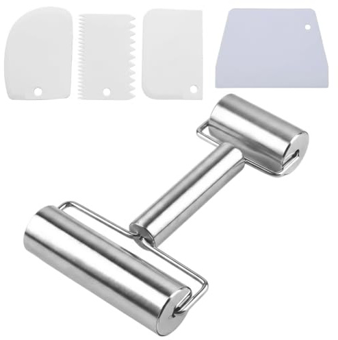 Gitterroller für Teig, Teigroller Edelstahl, Vielseitiger Teigausroller und Nudelholz Edelstahl, Ideal für Pizza, Kekse und Pasta, Ergonomisches Design für Präzises Ausrollen, Einfache Reinigung und L