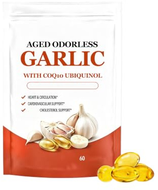 Luktfritt lagrad vitlöksextrakt, med CoQ10 Ubiquinol, hjärt- och immunstöd - icke-GMO, glutenfri, 2 år mognad, vegetarisk, icke-GMO, 60 count,1Pcs