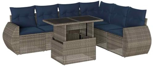 Hothingwell Gartensofa, 7-Sitzer, Kunstharz, geflochten, Grau | Couchtisch, höhenverstellbar, abnehmbare Kissen, waschbar, modulares Design, langlebiges Polyrattan