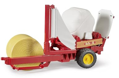 bruder 02122 - Ballenwickler mit 2 Rundballen | Wickelmaschine für Bauernhof, Landwirtschaft, Erweiterung zur Rundballenpresse, Maßstab 1:16