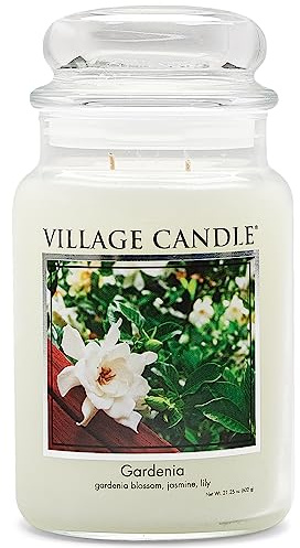 Village Candle Gardenia Large Glass Apothecary Jar Scented Candle, 21.25 oz, White