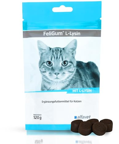 alfavet FeliGum L-Lysin bei Katzenschnupfen, Ergänzungsfuttermittel für Katzen, 120 g Beutel, ca 60 Kaudrops