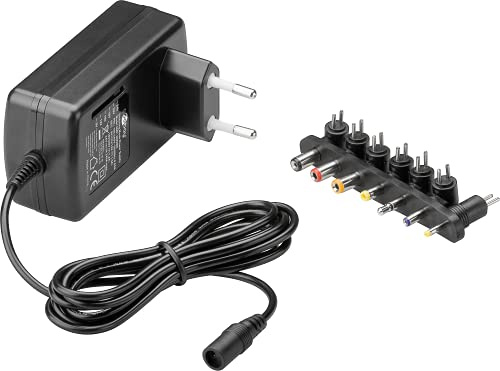 Goobay 54799 Universal Netzteil 9V - 24V max 24 W Netzgerät mit Adapter 1x Klinkenstecker & 6x DC-Stecker 1500 mA Steckernetzteil Schwarz