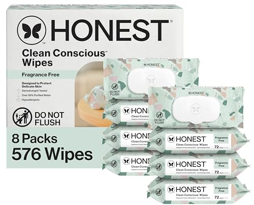 The Honest Company Baby Wipes for Sensitive Skin, Hypoallergenic, Fragrance-Free, Multi-Use, Geo Mood Design, 576 Count (6 Packs of 96)