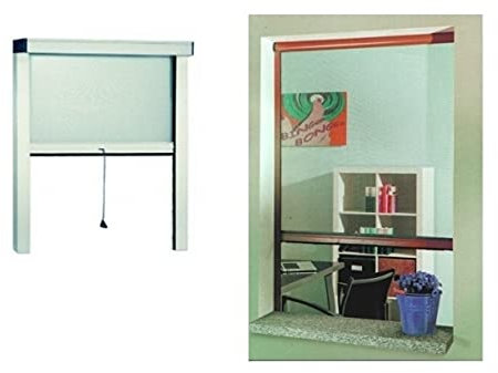Zanzariera a rullo in alluminio per finestre con profilo riducibile/regolabile avvolgimento verticale con frizione 80x170cm Bianca