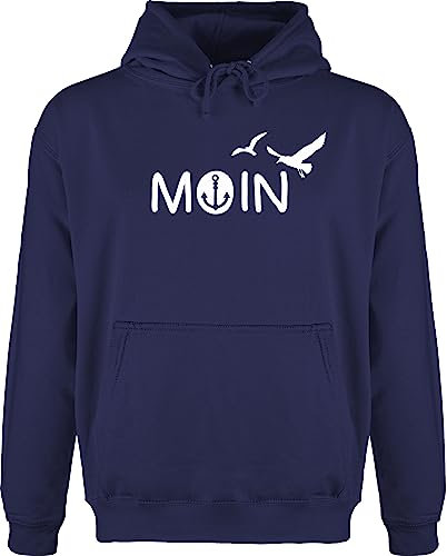 Hoodie Herren Pullover Männer - Sprüche Statement - Moin Moin Hamburg Maritime Nordsee Geschenk - M - Navy Blau - bootszubehör oberteil herr moinsen kapuzenpulli norddeutsche langarm moin,moin