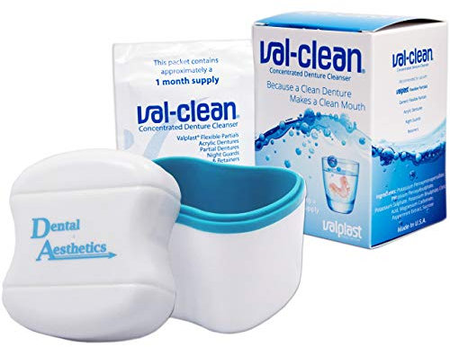 Val-Clean Sachets & Denture Bath - 12 Sachets 1 Years Supply Valplast Flexible Denture Cleaner (Blue)