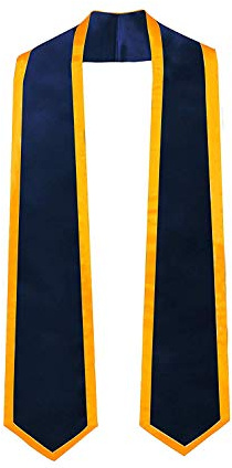 GraduationMall Plain Graduation Honor Stole Classic End Navy Blue With Gold Trim Unisex Adult 72 Long