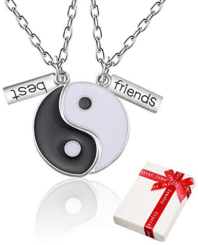 Yin Yang Taichi Cadena colgante de plata para parejas, collares de amistad de 2 piezas ying yang Hasl Collar con grabado Mejores amigos, Joyas collares los mejores amigos, Amantes y Regalos de pareja