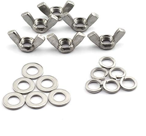 PZRT 6 Sets M8 DIN315 Wing Nut and Flat/Spring Washers 304 Stainless Steel Hand Tighten Butterfly Nut Fastener Hardware Fitting