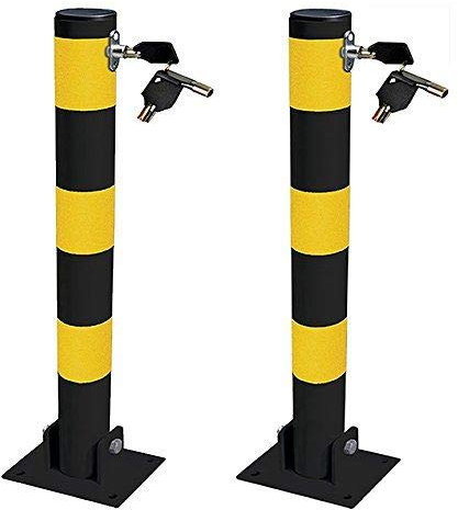 2X Round Heavy Duty Folding Bolt Down Security Parking Post Bollard Entrance Driveway with Lock & Bolts