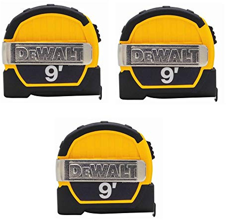 Dewalt DWHT33028M 9ft. Magnetic Pocket Tape Measure, Black and Yellow, 3 Pack