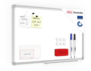 ALLboards Tableau Blanc Magnétique Effaçable à Sec avec Cadre en Aluminium Premium EXPO 60x40cm, Whiteboard