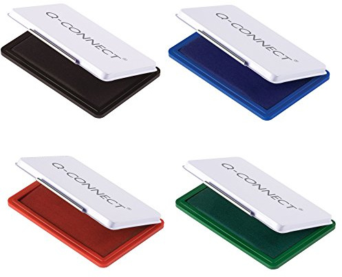 Stempelkissen Q-Connect, 11x7 cm, Gr. 2, Metalletui, Farbe:sortiert (4 Farben)