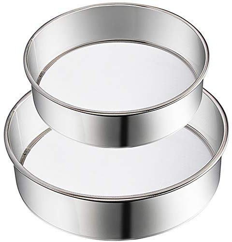 2 Pack Flour Sifter,Stainless Steel Fine Mesh Strainers Flour Sieve,60 Mesh Round Sifter for Baking Cake Bread (6-Inch and 8-Inch)