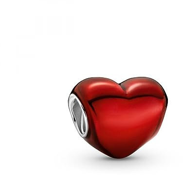 PANDORA Rotes Metallic-Herz Charm aus Sterling Silber und Emaille - Größe: 1,1cm