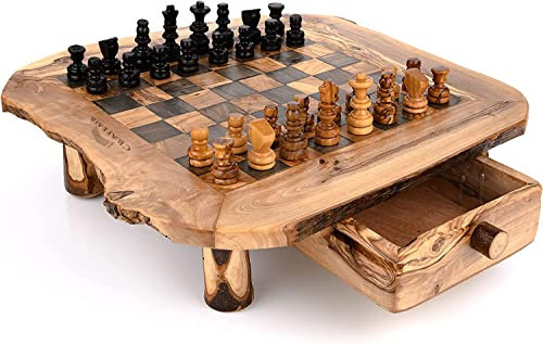 CRAFLAIR ~ INTELLIGENTE ~ 40-44 cm ~ Schachspiel Holz Hochwertig ~ Olivenholz Schachbrett Handgefertigt ~ mit Schachfiguren Olivenholz ~ Schach Holz ~ Spiele Erwachsene