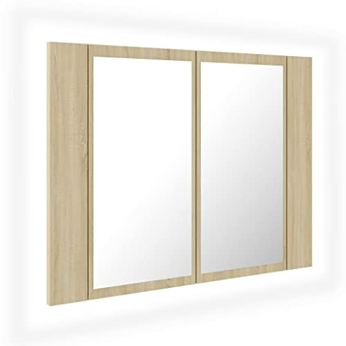 vidaXL LED Bad Spiegelschrank Badezimmerspiegel Badspiegel Spiegel Badschrank Badezimmerschrank Hängeschrank Wandschrank Sonoma-Eiche 60x12x45cm Acryl