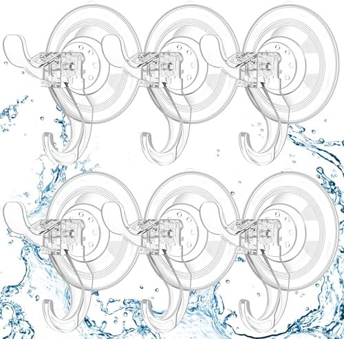 Goabroa Suction Cup Hooks, Clear Suction Cups with Double Hooks, 6 PCS