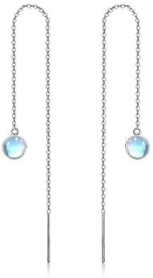 Mondstein Durchzieher Ohrringe Silber 925 Quasten Einfädler Ohrringe Lange Hängend Ohrringe für Damen Mondstein Threader Ohrringe Mondstein Schmuck Geschenk für Damen Mutter Tochter Mädchen