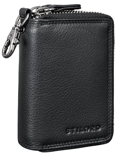 STILORD Amell Leder Kartenetui mit Schlüsselanhänger 2-in-1 Mini Geldbörse und Karten-Etui Schlüsseletui mit EC-Fach RFID Schutz Echtes Leder Farbe:schwarz