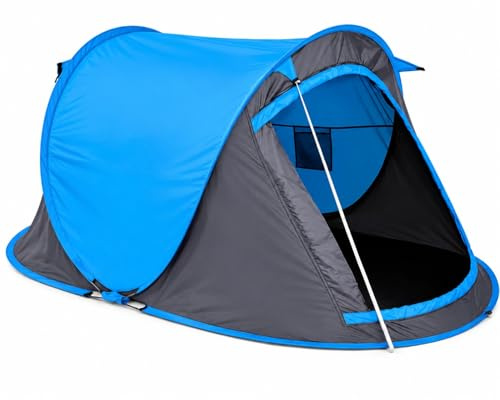 Raxter Pop-Up Tent Lightweight 2 Person Beach Camping Tents with Carry Bag Waterproof & UV Protection Easy Pitch Festival Backpacking Tent for Outdoor, Fishing, Traveling & Hunting (Blue)