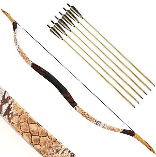 SHARROW Traditioneller Bogen Recurve Bogen und Pfeile Set Langbogen 20-50lbs Handgemacht Holzbogen Reiterbogen Sportbogen Jagdbogen für Erwachsene und Anfänger (40lbs, Gelb)