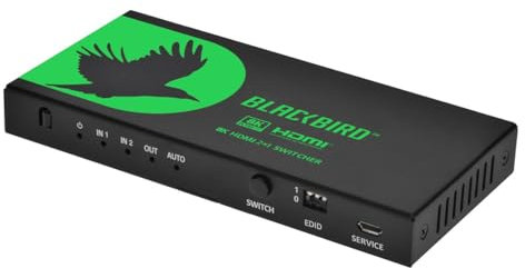 Monoprice Prosumer Class 2x1 HDMI Switch with Audio Extraction, 8K@60Hz, 4K@120Hz, HDMI 2.1, HDCP 2.3, 40Gbps, IR Remote Control, HDR10+, for HDTV, PS5/4/3, Fire TV, Roku - Blackbird Series