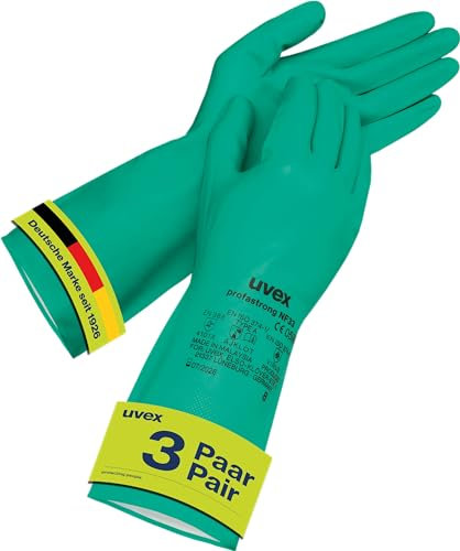 Uvex profastrong NF33 Chemikalienschutzhandschuhe, Nitril-Kautschuk beschichtete Arbeitshandschuhe für Damen & Herren, 3 Paar, Grün, Größe 10/XL