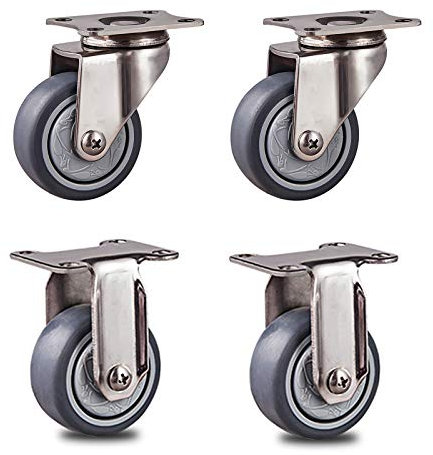 Lenkrollen, Schwerlastrollen, 4er-Pack Schwerlastrollen, bewegliche Lenkrollen, Plattenschwenkräder for Möbel, Trolley-Räder mit TPR, Edelstahl-Lenkrollen, Ersatzrollen, Grau (Standard + Bremse 40). (