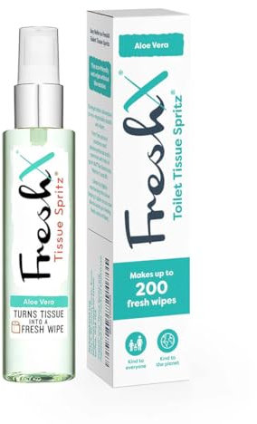 FreshX Toilet Paper Spray | Soothes with Aloe Vera & Vitamin E | Turns Loo Roll into 200 Flushable Moist Wipes | Better Than Gel | Septic Safe | Eco Wet Wipe Alternative | Travel Essential