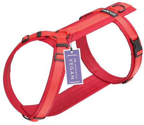 STUCH Y-Hundegeschirr gepolstert & verstellbar – formstabiles, Robustes Nylon Geschirr für kleine & große Hunde – 100% Vegan & PETA Zertifiziert (Rot, S)