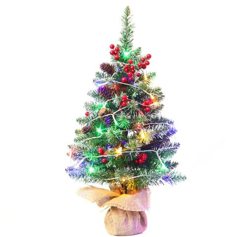 60cm Mini Weihnachtsbaum mit LEDs,Künstlicher Weihnachtsbaum Klein Mit Beleuchtung Tannenbaum Christbaum mit Kiefernzapfen DIY Tannenbaum Tisch Weihnachtsbaum für Weihnachtsdek Tischdeko Schaufenster