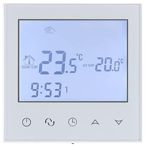 Wengart Termostato de calefacción WG03-2, programación semanal 24V CA 3A, Botones táctiles, para Ajustar la Temperatura Ambiente con detección de Apertura de Ventanas y Modo Vacaciones